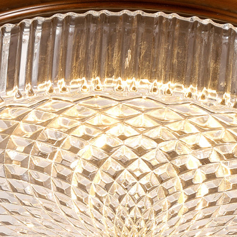 Contemporary Retro Metal Glass Round Ripple LED Flush Mount Ceiling Light For Living Room
