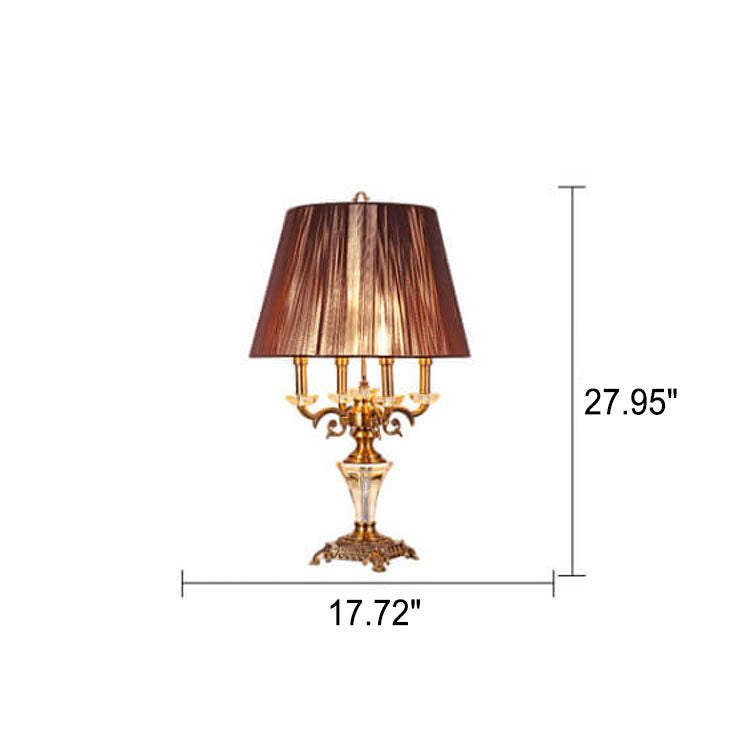 Modern Luxury Fabric Shade Candle Crystal Base 3/4 Light Table Lamp