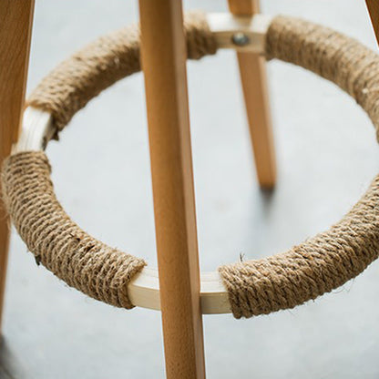 Traditional Vintage Round Fabric Wood Frame Swivel Bar Stool Low Back Footrest For Dining Room