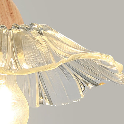 Modern Chinese Glass Lotus Leaf Flower Walnut 1-Light Wall Sconce Lamp