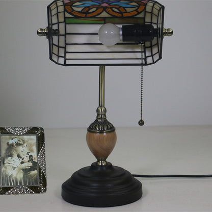 Tiffany Mediterranean Heart Stained Glass Bank 1-Light Table Lamp