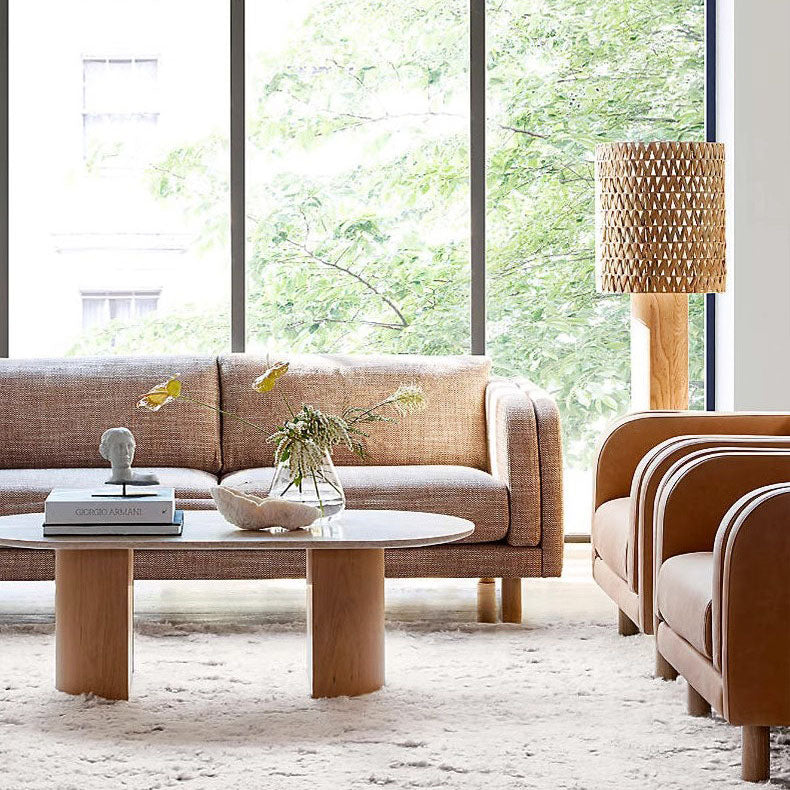 Modern Simple Wood Rattan Woven Long Body Cylinder 1-Light Standing Floor Lamp