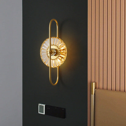 Nordic Luxury Brass Crystal Geometric Ring 2/3 Light Wall Sconce Lamp