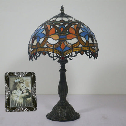 Traditional Tiffany Resin Zinc Alloy Glass Dome Bead 1-Light Table Lamp For Bedside