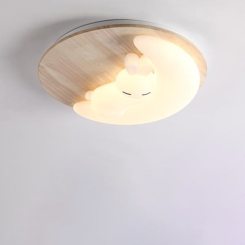 モダンアールデコ調飛行機雲月アクリル木製LEDフラッシュマウントシーリングライトリビングルーム用