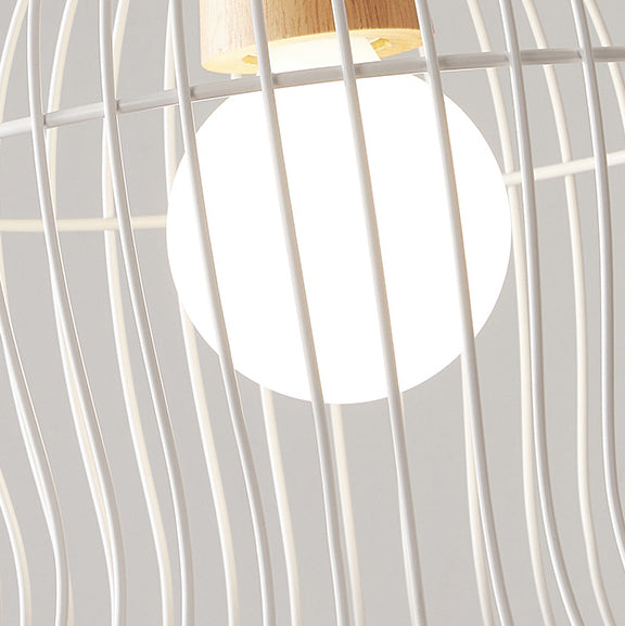 Contemporary Scandinavian Birdcage Wavy Edge Iron 1-Light Pendant Light For Dining Room