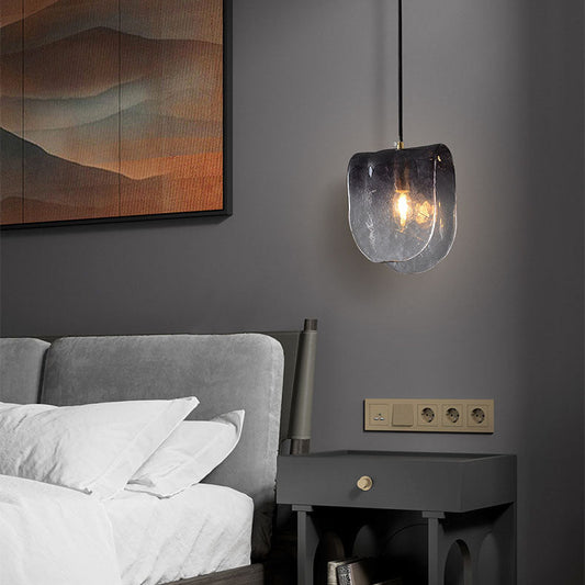 Modern Minimalist Arched Full Copper Blister Pattern Glass 1-Light Pendant Light For Living Room