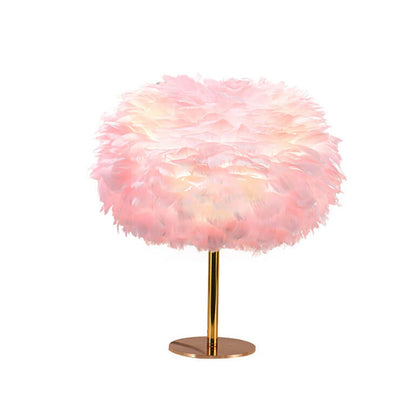 Nordic Goose Feather Round Iron Base 1-Light Table Lamp