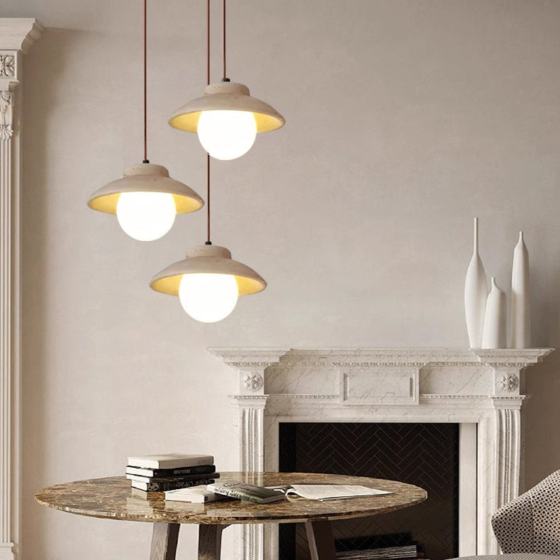 Traditional Vintage Bowl Shape Wood Natural Stone 1-Light Pendant Light For Bedroom
