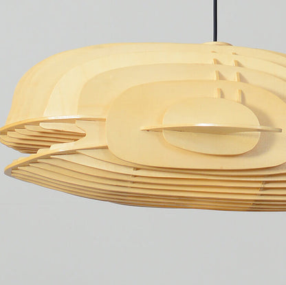 Traditional Japanese Whale Solid Wood 1-Light Pendant Light For Living Room