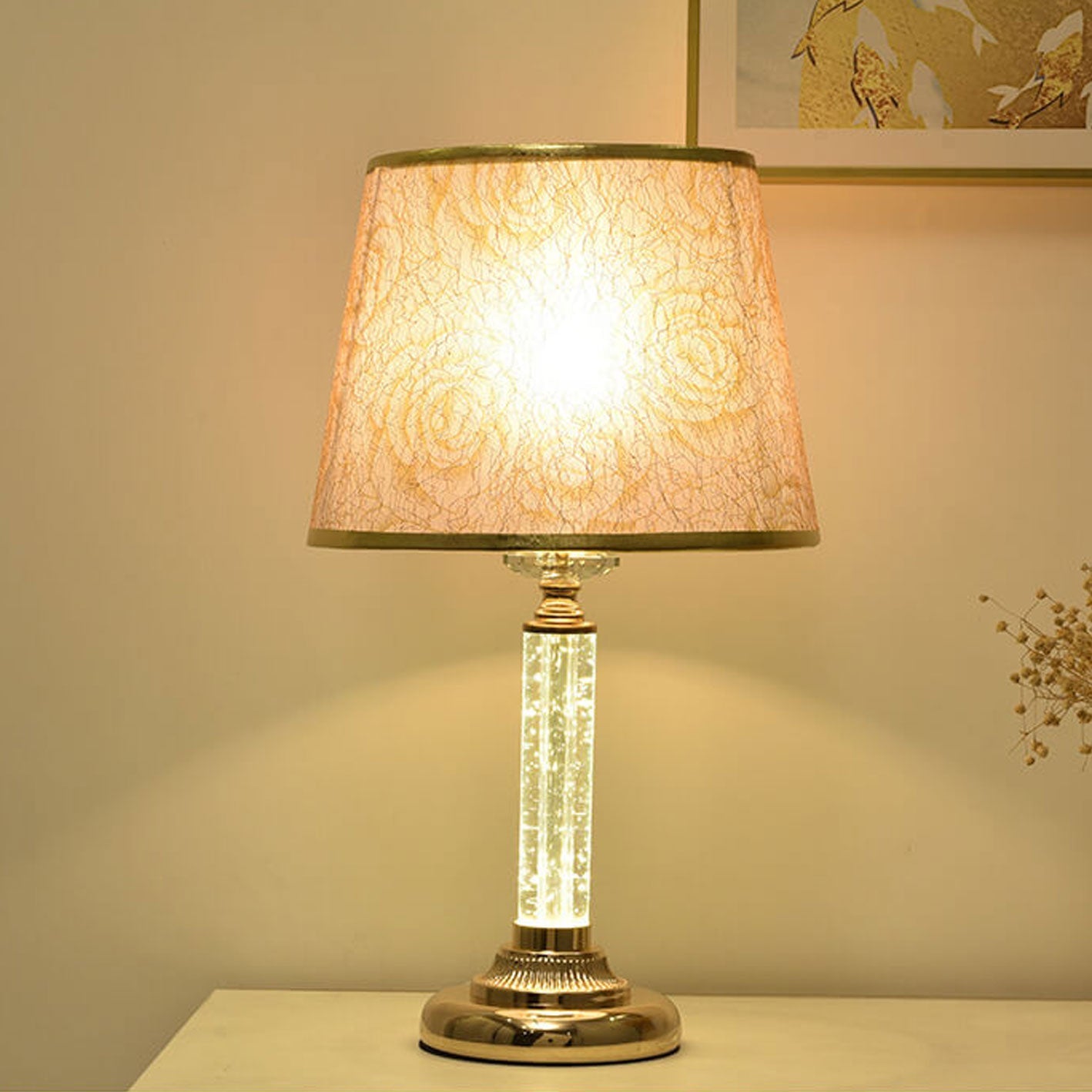 European Crystal Brightness Adjustable Remote Control 1-Light Table Lamp
