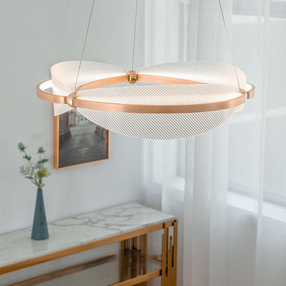 Modern Art Deco Acrylic Petal Interweaving Ring Aluminum LED Pendant Light For Living Room