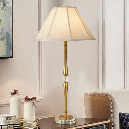 European Luxury Fabric Pleated Cone Long Pole 1-Light Table Lamp