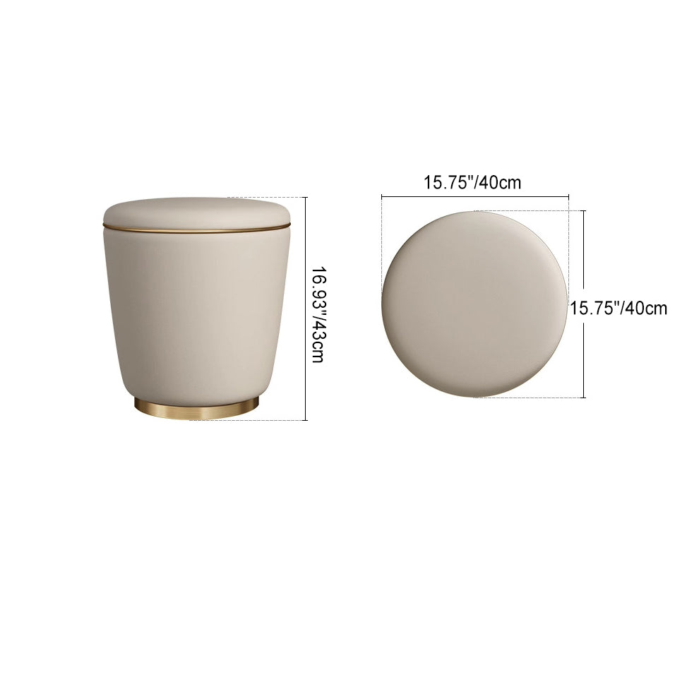 Contemporary Minimalist Round Faux Leather Stainless Steel Frame Vanity Stool For Bedroom