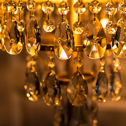 Traditional Luxury Copper Brass Crystal Crown Pendant 3-Light Standing Floor Lamp For Bedroom
