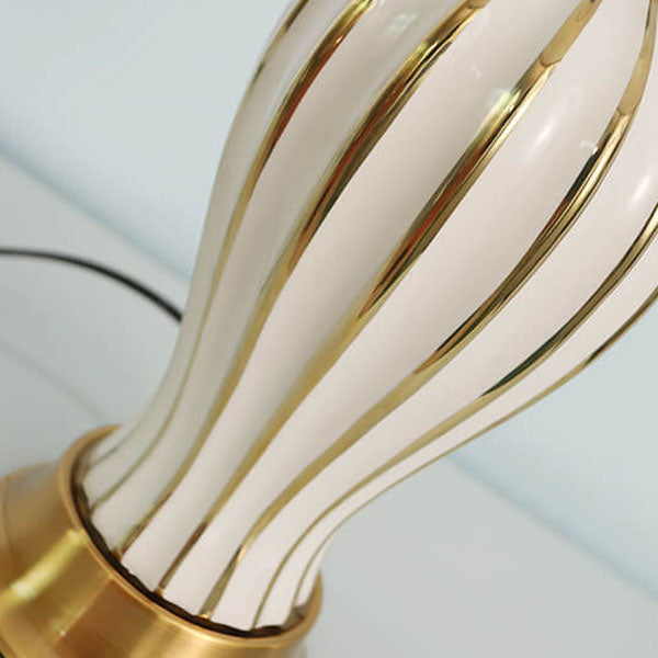 European Luxury Fabric Dome Oval Ceramic Base 1-Light Table Lamp