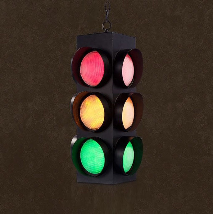 Retro Industrial Traffic Light Iron Glass LED Pendant Light