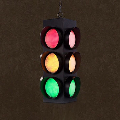Retro Industrial Traffic Light Iron Glass LED Pendant Light