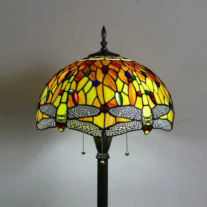 Traditional Tiffany Column Iron Glass 3-Light Standing Floor Lamp For Living Room