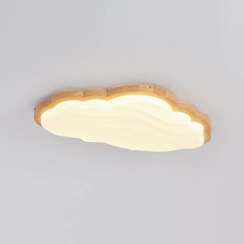 Modern Creative Pure White Cloud Star Wooden Acrylic LED Flush Mount Light