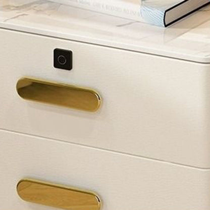 Contemporary Luxury Rectangular Rock Slab Solid Wood Microfiber Leather Nightstand 2-Drawer For Bedroom