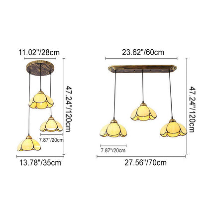 European Rustic Colorful Tiffany 3-Light Island Light Chandelier
