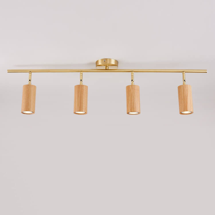 Nordic Minimalist Walnut Wood Spotlight Linear Track 1/2/3/4 Light LED Semi-Flush Mount Ceiling Light
