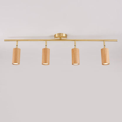 Nordic Minimalist Walnut Wood Spotlight Linear Track 1/2/3/4 Light LED Semi-Flush Mount Ceiling Light
