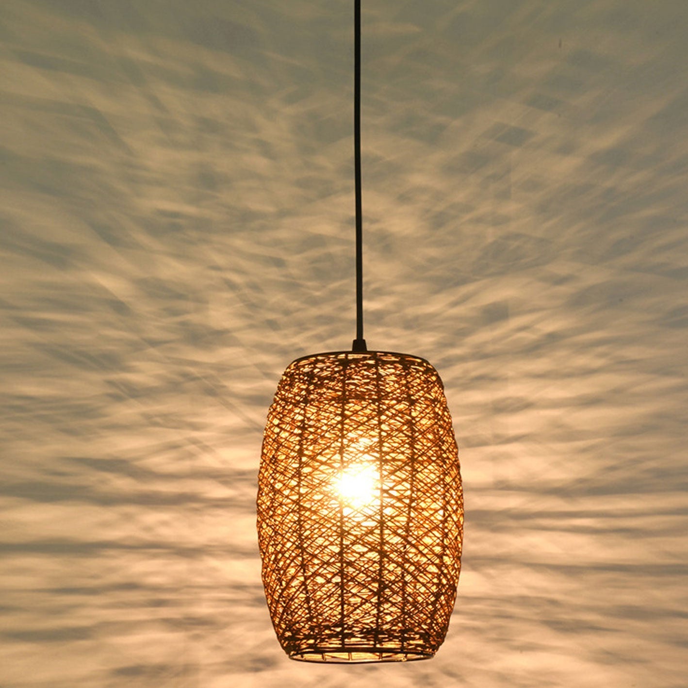 Modern Rustic Rattan Cylindrical 1-Light Pendant Light