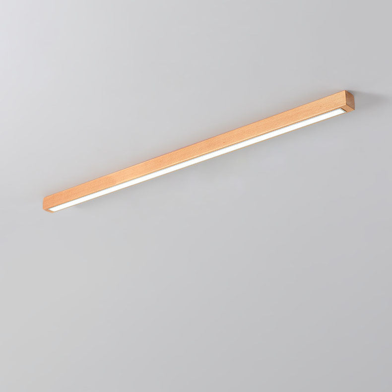 Modern Minimalist Wood Acrylic Long Strip LED Flush Mount Ceiling Light For Living Room