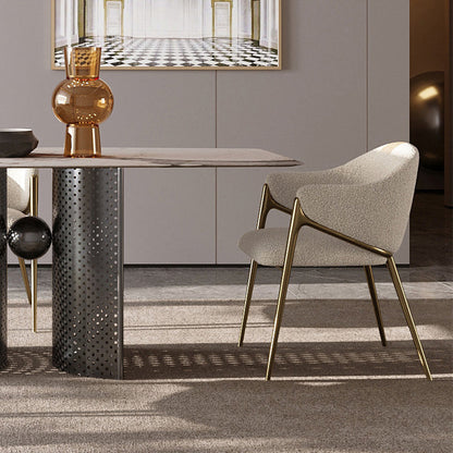 Contemporary Luxury Round Lambswool Carbon Steel Legs Dining Chair Backrest Armrest For Dining Room