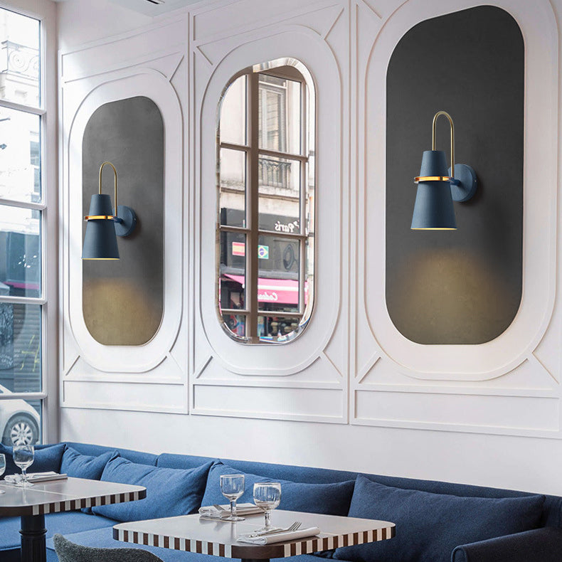 Contemporary Scandinavian Iron Cylinder Horn 1-Light Wall Sconce Lamp For Bedside