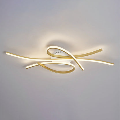 Contemporary Creative Curved Aluminum Strip Silicone LED Flush Mount Ceiling Light For Living Room