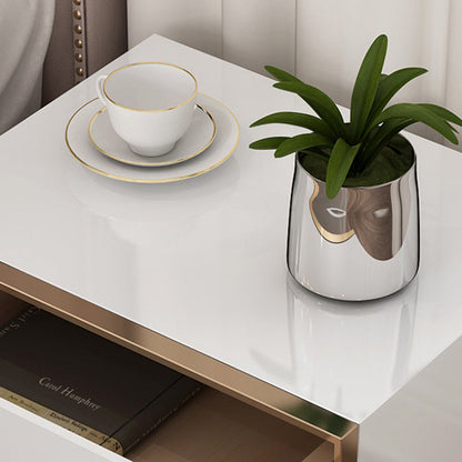 Modern Simplicity Cubic Solid Wood Stainless Steel Frame Nightstand 2-Drawer For Bedroom