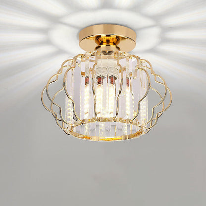 Modern Luxury Flower Iron Crystal 1-Light Semi-Flush Mount Ceiling Light