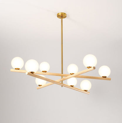 Contemporary Scandinavian Crossover Strip Orb Metal Glass 6/9 Light Chandelier for Living Room