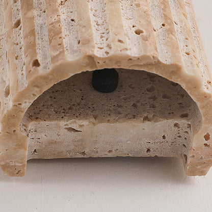 Traditional Japanese Striped Beige Travertine Semicircle LED Waterproof Wall Sconce Lamp For Living Room