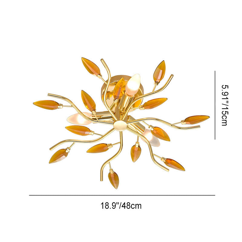 Nordic Light Luxury Leaves 3-Light Semi-Flush Mount Ceiling Light