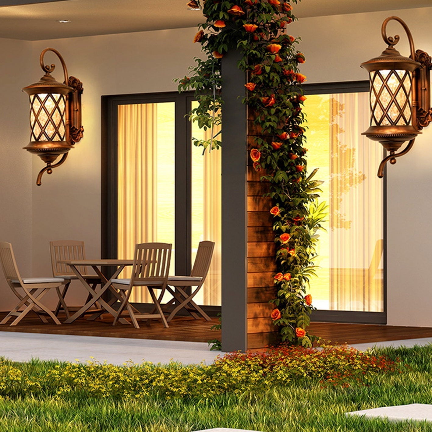European-style Retro Pineapple Pattern Aluminum Glass Waterproof LED Outdoor Wall Sconce Lamp