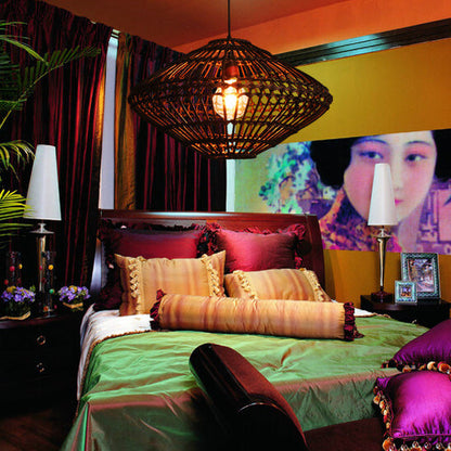 Modern Rattan Vintage Southeast Asian Style 1-Light Pendant Light