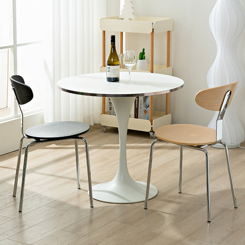 Contemporary Scandinavian Wood Faux Oil Waxed Leather Round Cushion Dining Chair Backrest For Dining Room