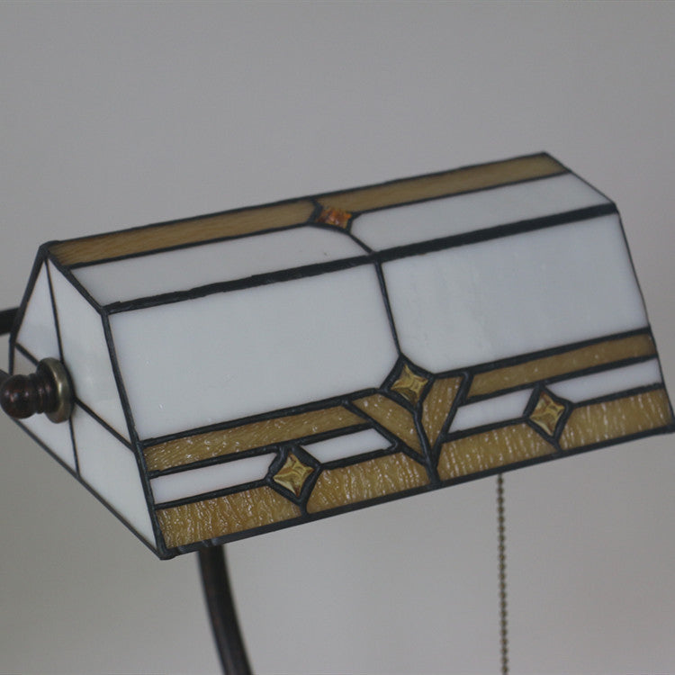 Vintage Tiffany Plaid Trapezoidal Stained Glass 1-Light Table Lamp