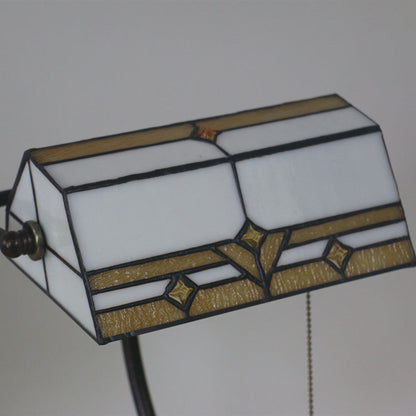 Vintage Tiffany Plaid Trapezoidal Stained Glass 1-Light Table Lamp