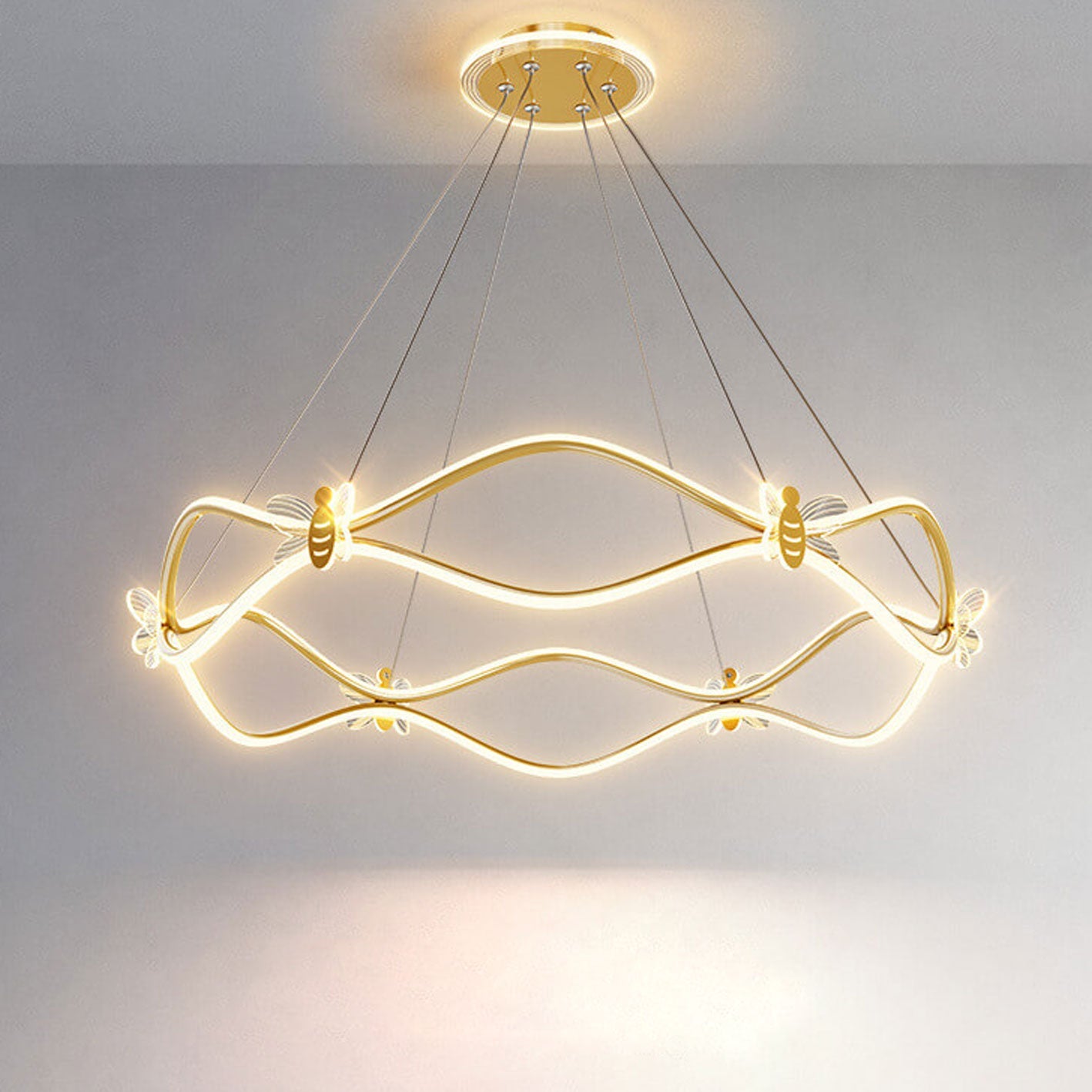 ثريا جزيرة LED بإضاءة 3/4 ضوء مصنوعة من الحديد المموج بتصميم عصري بسيط 