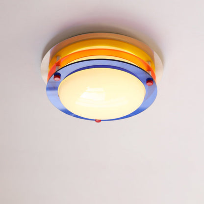 Modern Minimalist Colorful Iron Acrylic Disc Splicing LED Flush Mount Ceiling Light For Bedroom