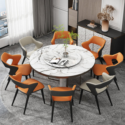 Contemporary Scandinavian Nappa leather Fabric Carbon Steel Sponge Square Wing Dining Chair Backrest Armrest For Dining Room