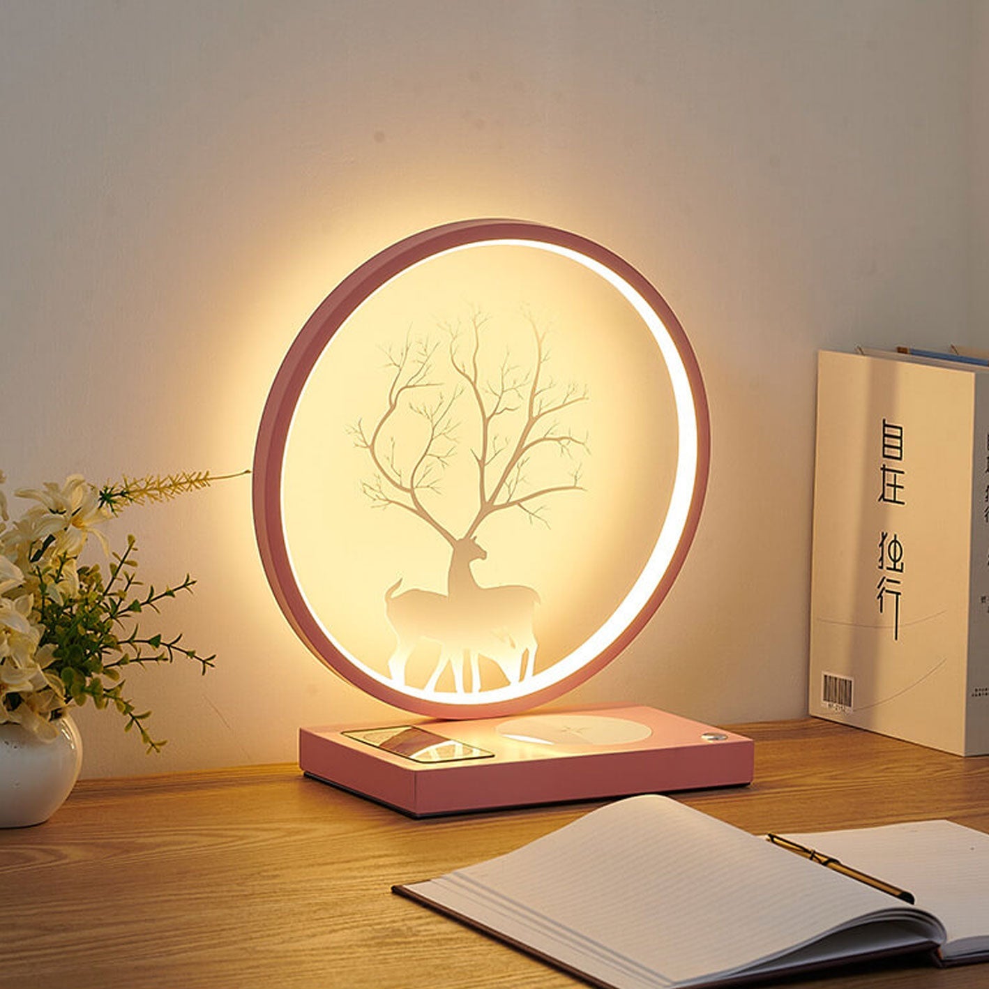 Creative Round Deer Design LED Wireless Charging Touch Decorative Table Lamp