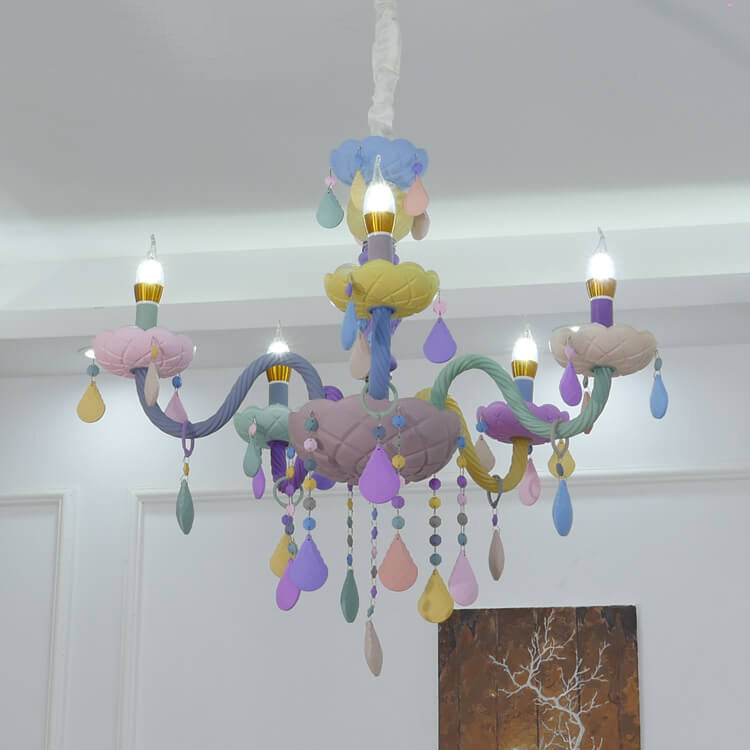 Modern Children's Princess Macaroon Candelabra Crystal Glass 5/6/8/10/12/15 Light Chandelier