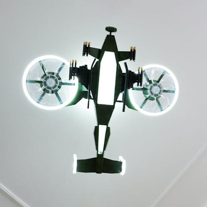 Modern Children's Helicopter Hardware Acrylic LED Semi-Flush Mount Ceiling Fan Light