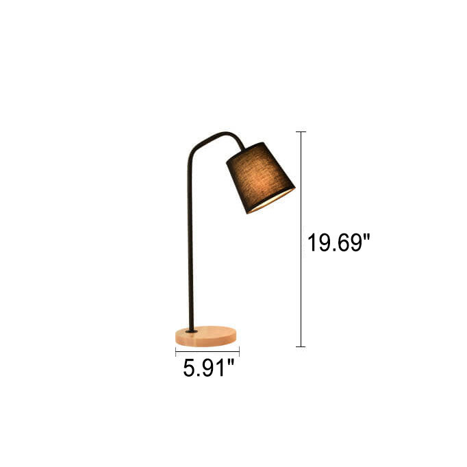 Simple Fabric Cone Shade Wood Base 1-Light Table Lamp